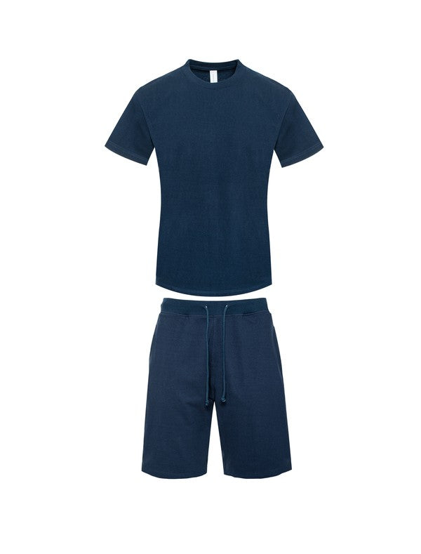 Men's Premium Heavy Weight Single Jersey Navy Blue Short Set