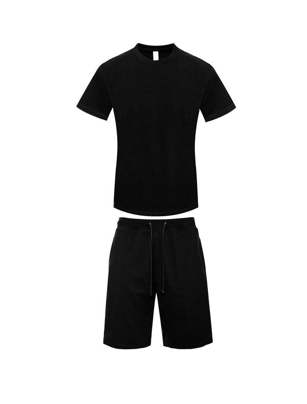Men's Premium Heavy Weight Single Jersey Black Short Set