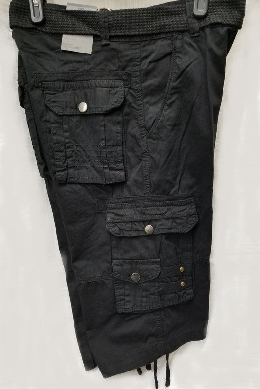 Men's Stylish 8 Pocket Black Cargo Shorts (w/Belt)