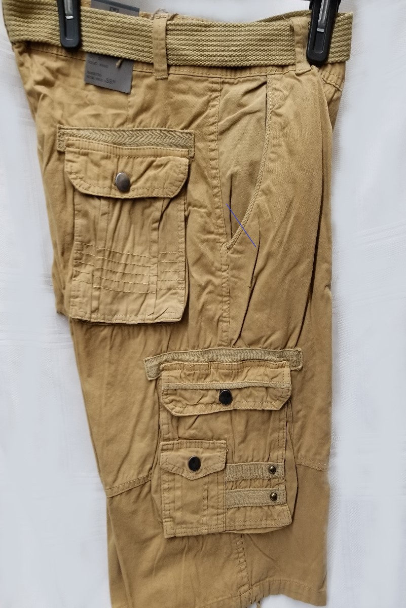 Men's Stylish 8 Pocket Khaki Cargo Shorts (w/Belt)
