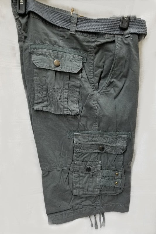 Men's Stylish 8 Pocket Navy Blue Cargo Shorts (w/Belt)
