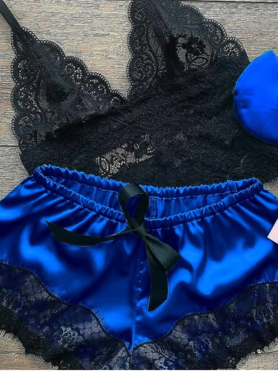 Women's Lace Hem Blue Sleepwear