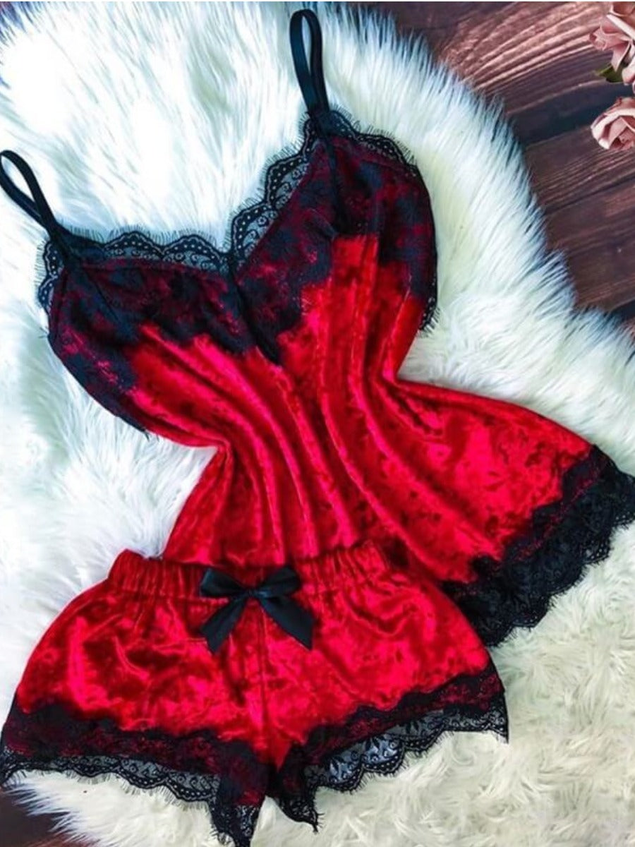 Bosses And Dimes Sexy Lace Patchwork Red Babydoll - Bosses and Dimes