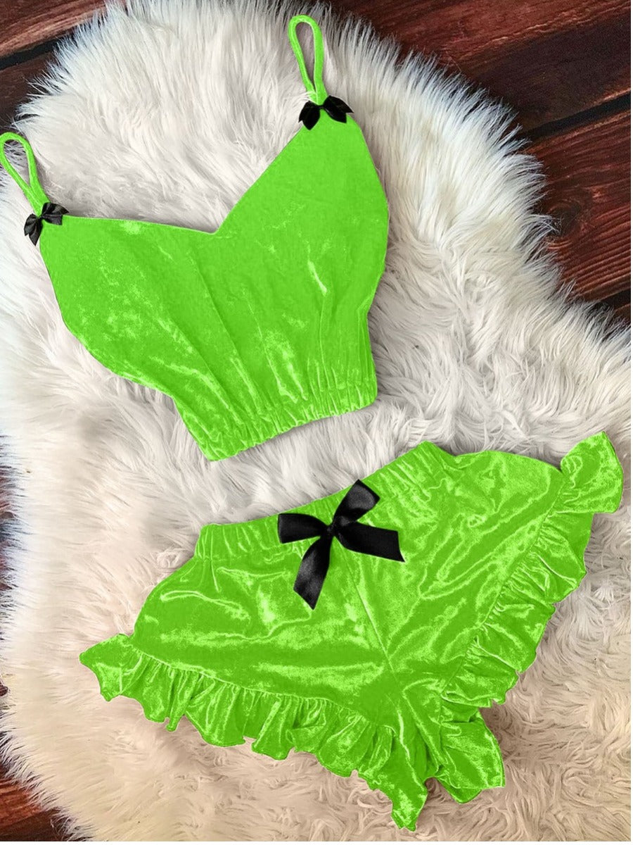Bosses And Dimes Sexy Ruffle Design Bow-tie Decoration Flounce Design Sleepwear Set - Bosses and Dimes