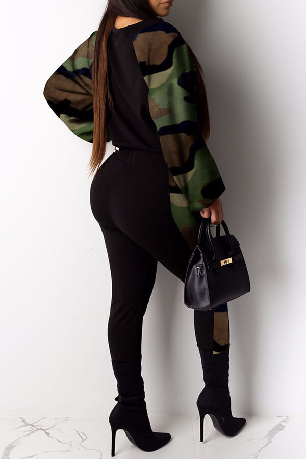 Bosses And Dimes Camouflage Off The Shoulder Two-Piece Pants Set - Bosses and Dimes