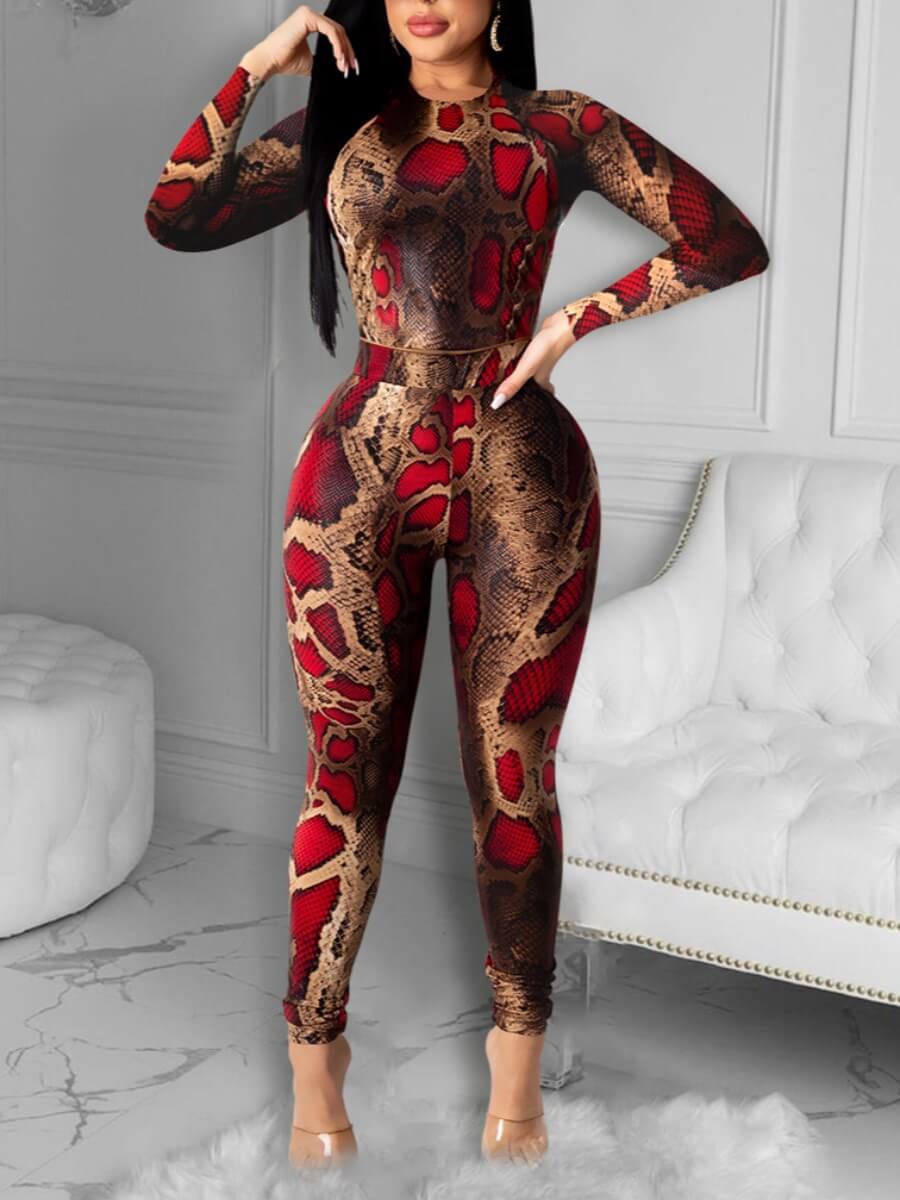 Bosses And Dimes Red Snake Skin Design Two-Piece Pants Set - Bosses and Dimes