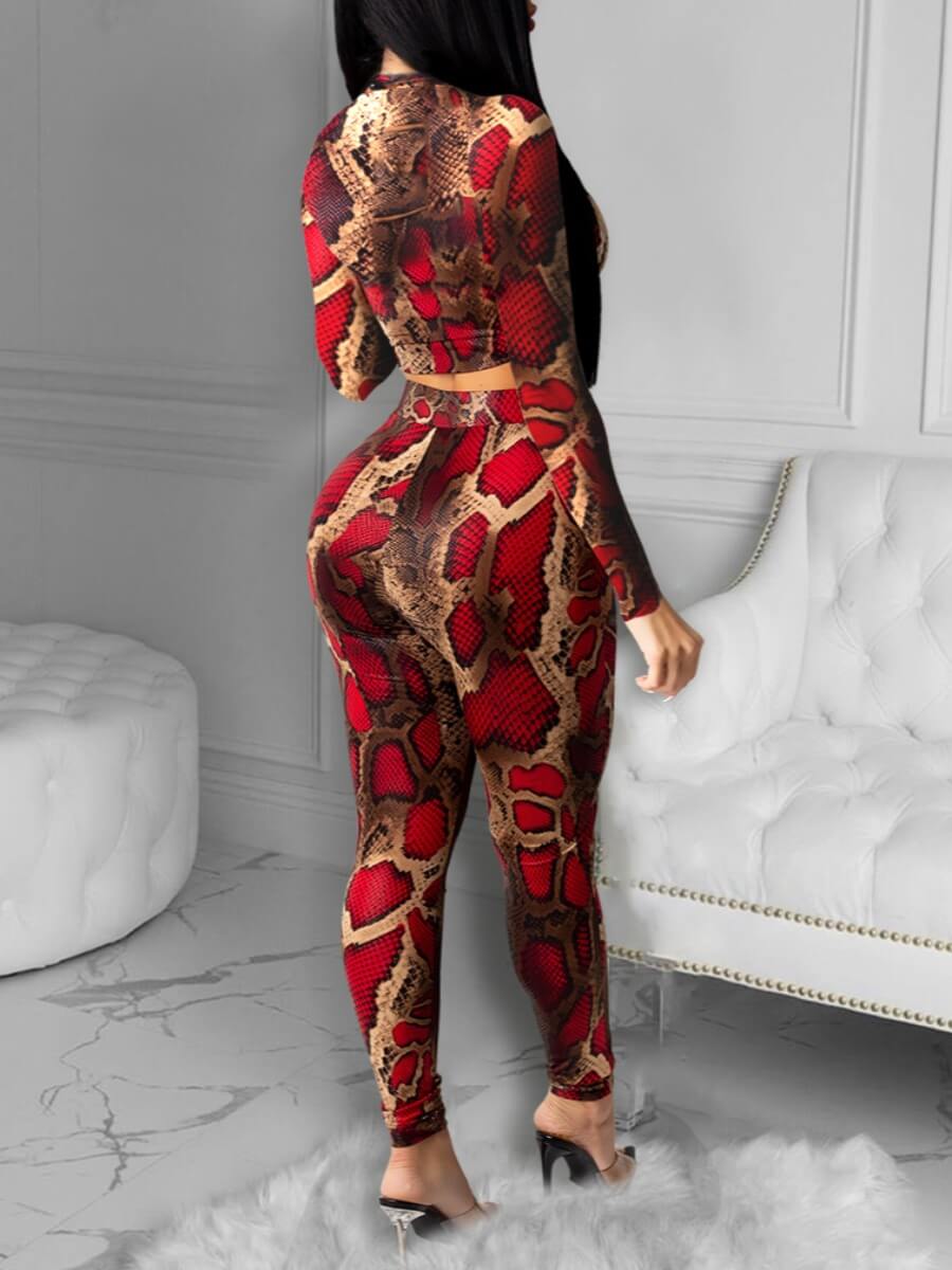 Bosses And Dimes Red Snake Skin Design Two-Piece Pants Set - Bosses and Dimes