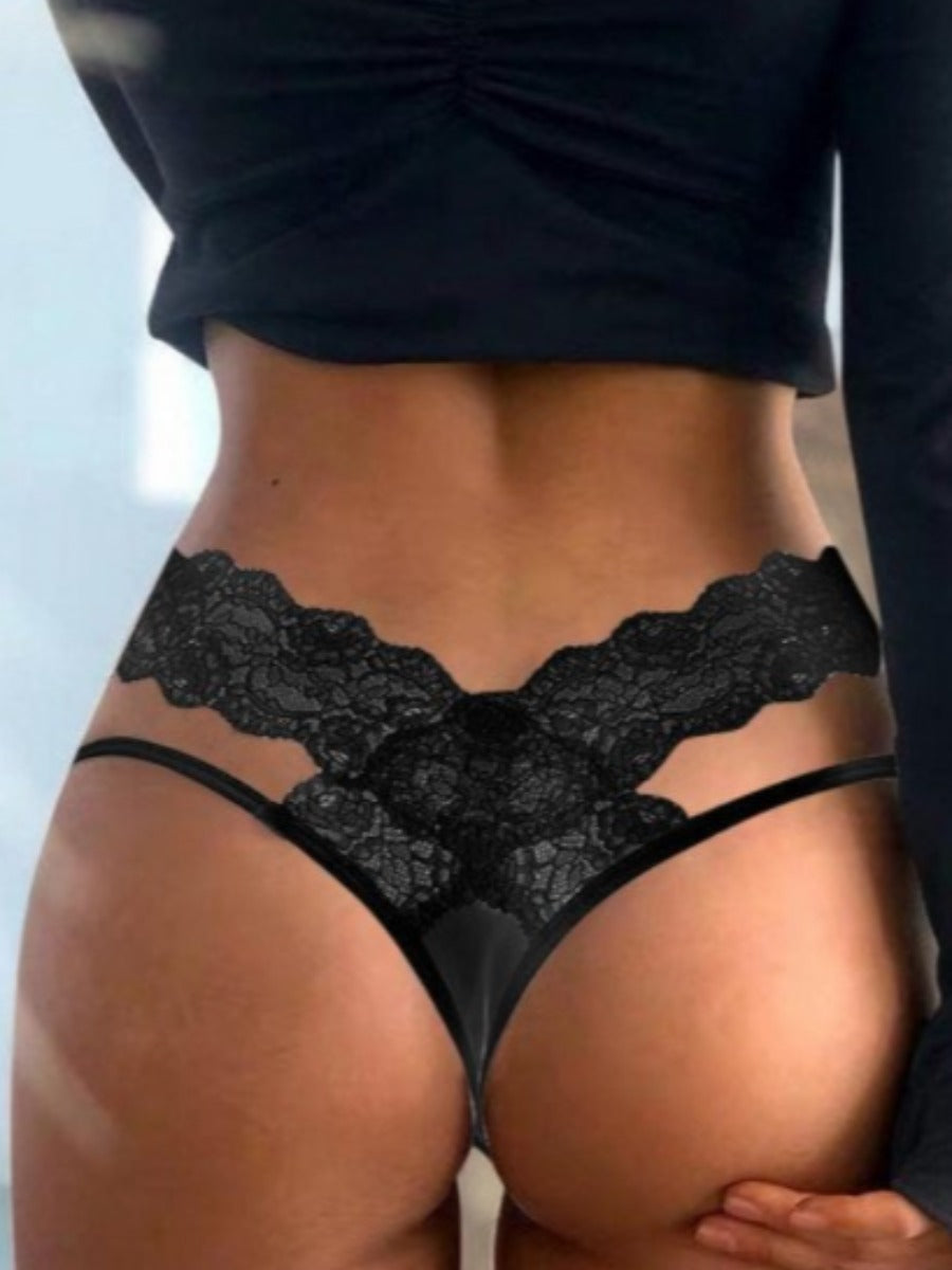 Bosses And Dimes Black Sexy Lace Scalloped Thong - Bosses and Dimes