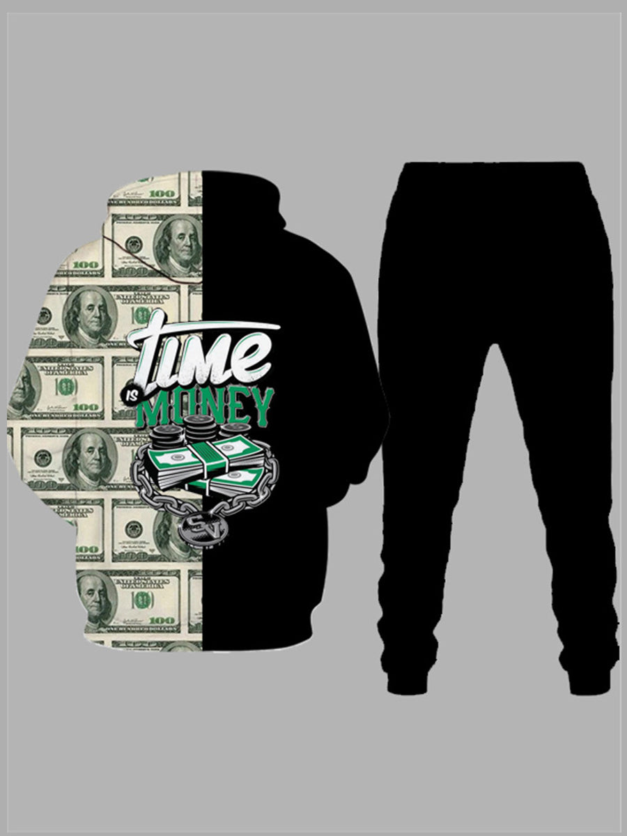 Bosses And Dimes Black Hooded Money Printed Two-Piece Sweatsuit - Bosses and Dimes