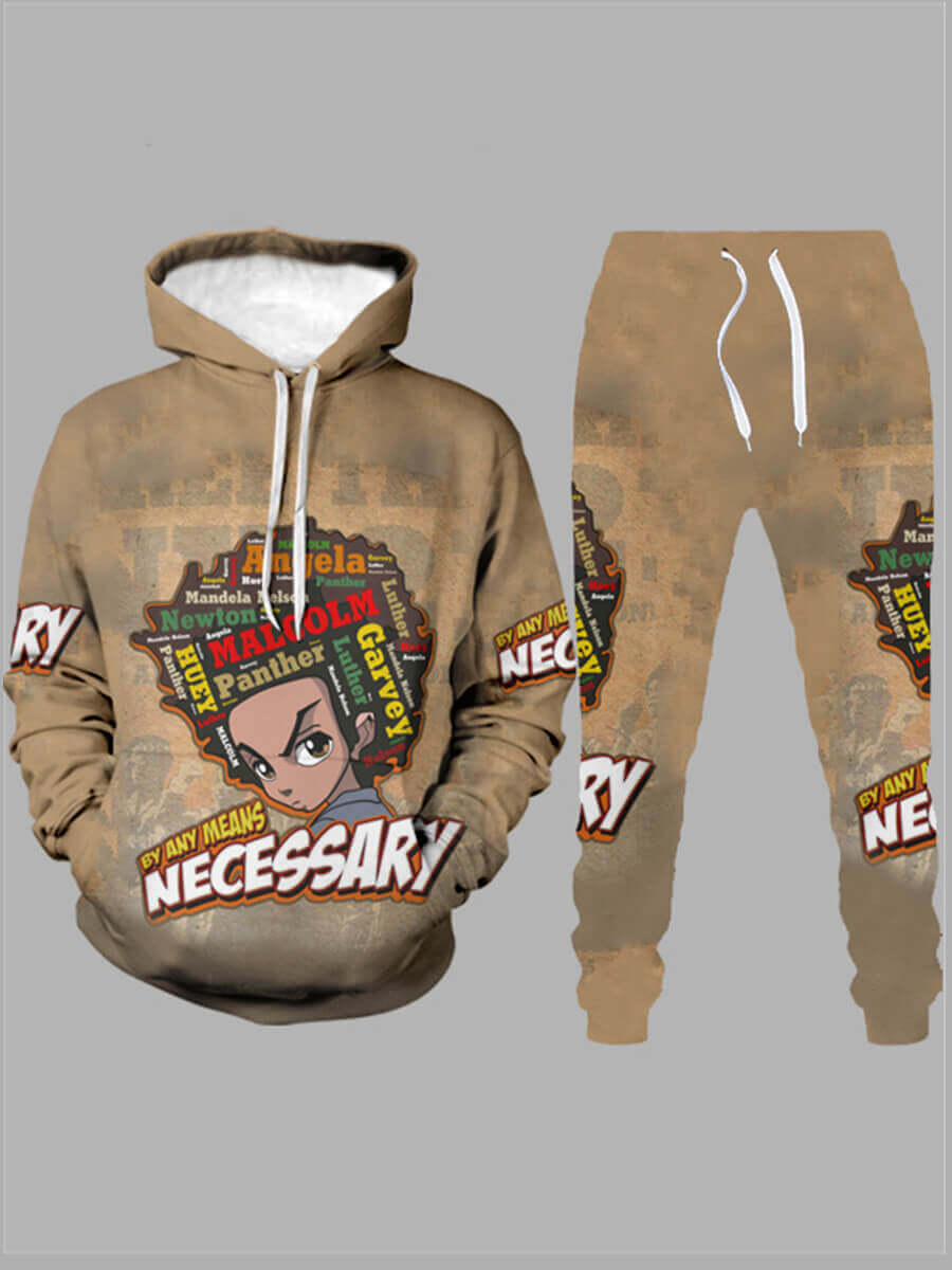 Bosses And Dimes Camel Hooded Character Printed Two-Piece sweatsuit - Bosses and Dimes