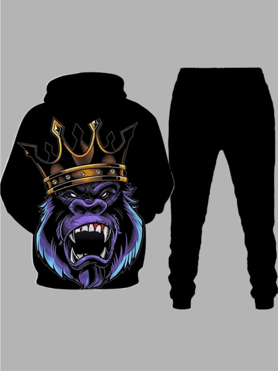 Bosses And Dimes Black Hooded Gorilla King Printed Two-Piece Sweatsuit - Bosses and Dimes
