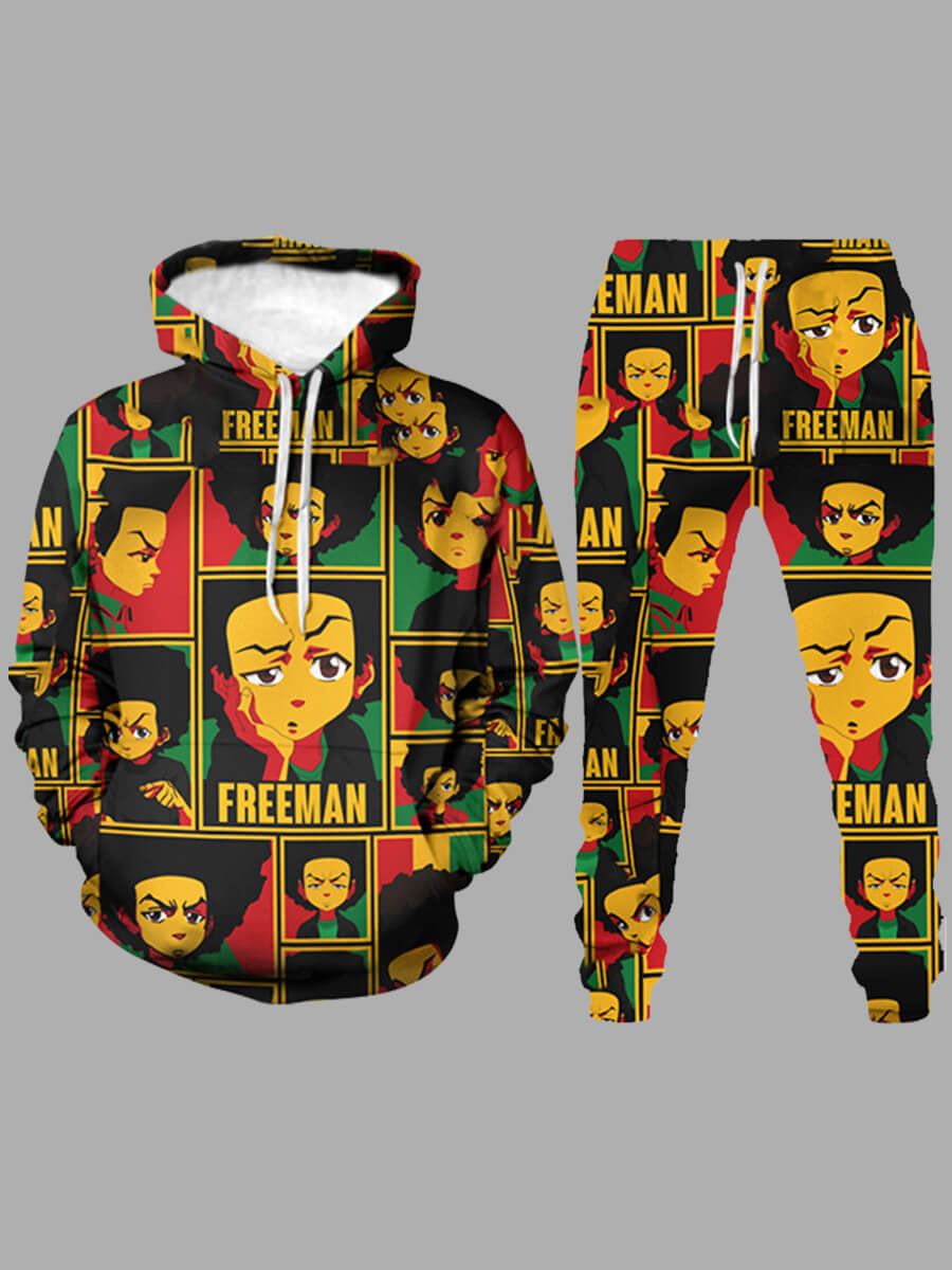 Bosses And Dimes Multicolor Hooded Character Printed Two-Piece Sweatsuit - Bosses and Dimes